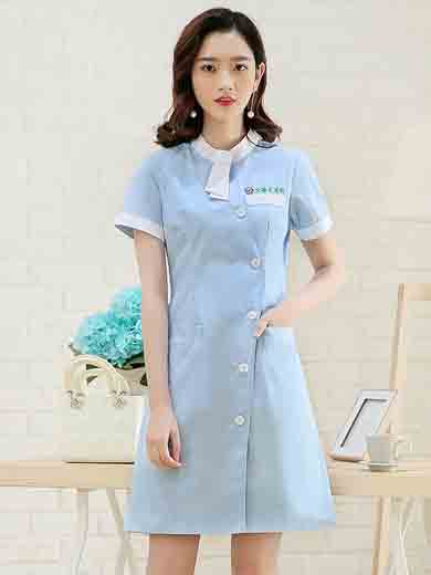 韩版时尚蓝色短袖护士服医院药店美容院牙科医护工作服
